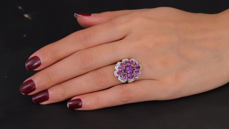 GP African Amethyst, Multi Gemstone Cluster Ring in 18K Vermeil YG Over Sterling Silver (Size 10.0) 4.90 ctw