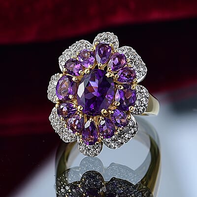 GP Italian Garden Collection African Amethyst and Multi Gemstone 4.90 ctw Ring in 18K Vermeil Yellow Gold Over Sterling Silver (Size 10.0)