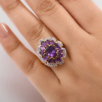 GP Italian Garden Collection African Amethyst and Multi Gemstone 4.90 ctw Ring in 18K Vermeil Yellow Gold Over Sterling Silver (Size 10.0)