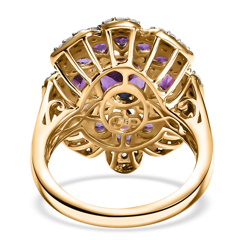GP Italian Garden Collection African Amethyst and Multi Gemstone 4.90 ctw Ring in 18K Vermeil Yellow Gold Over Sterling Silver (Size 10.0)