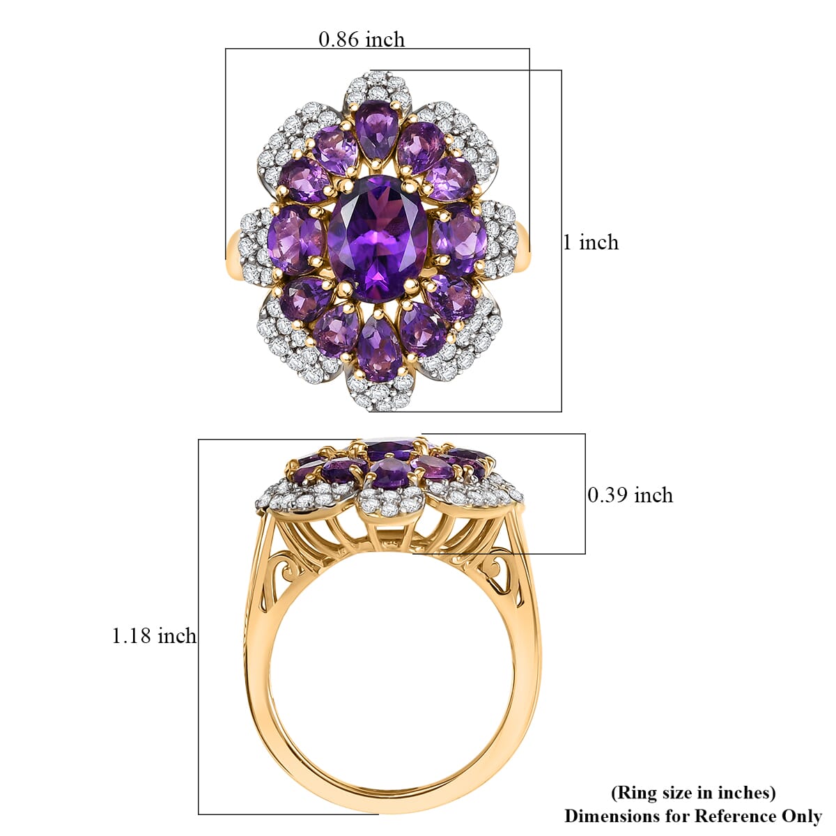 GP Italian Garden Collection African Amethyst and Multi Gemstone 4.90 ctw Ring in 18K Vermeil Yellow Gold Over Sterling Silver (Size 10.0) image number 5