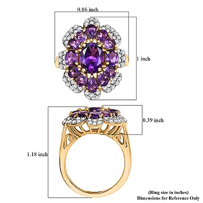 GP Italian Garden Collection African Amethyst and Multi Gemstone 4.90 ctw Ring in 18K Vermeil Yellow Gold Over Sterling Silver (Size 10.0)
