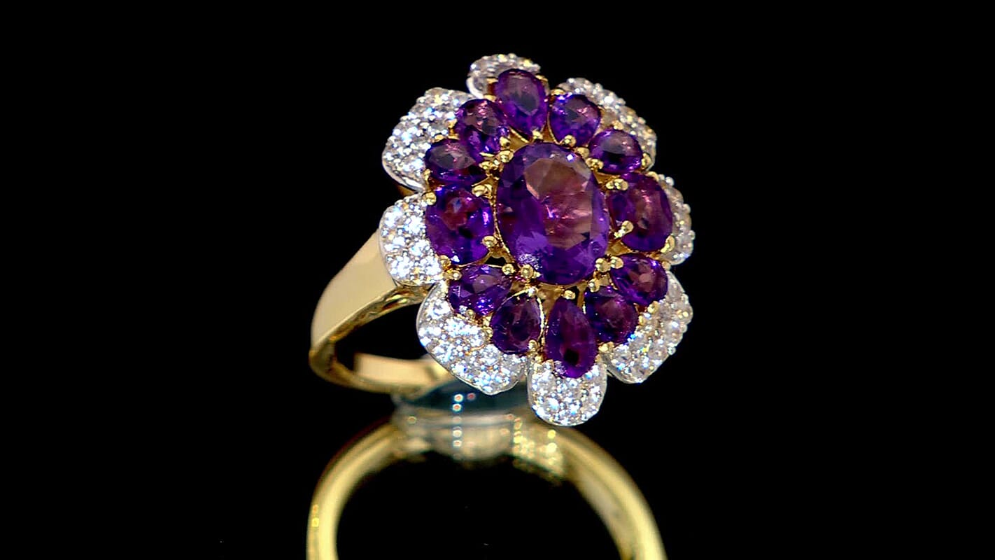 GP African Amethyst, Multi Gemstone Cluster Ring in 18K Vermeil YG Over Sterling Silver (Size 10.0) 4.90 ctw
