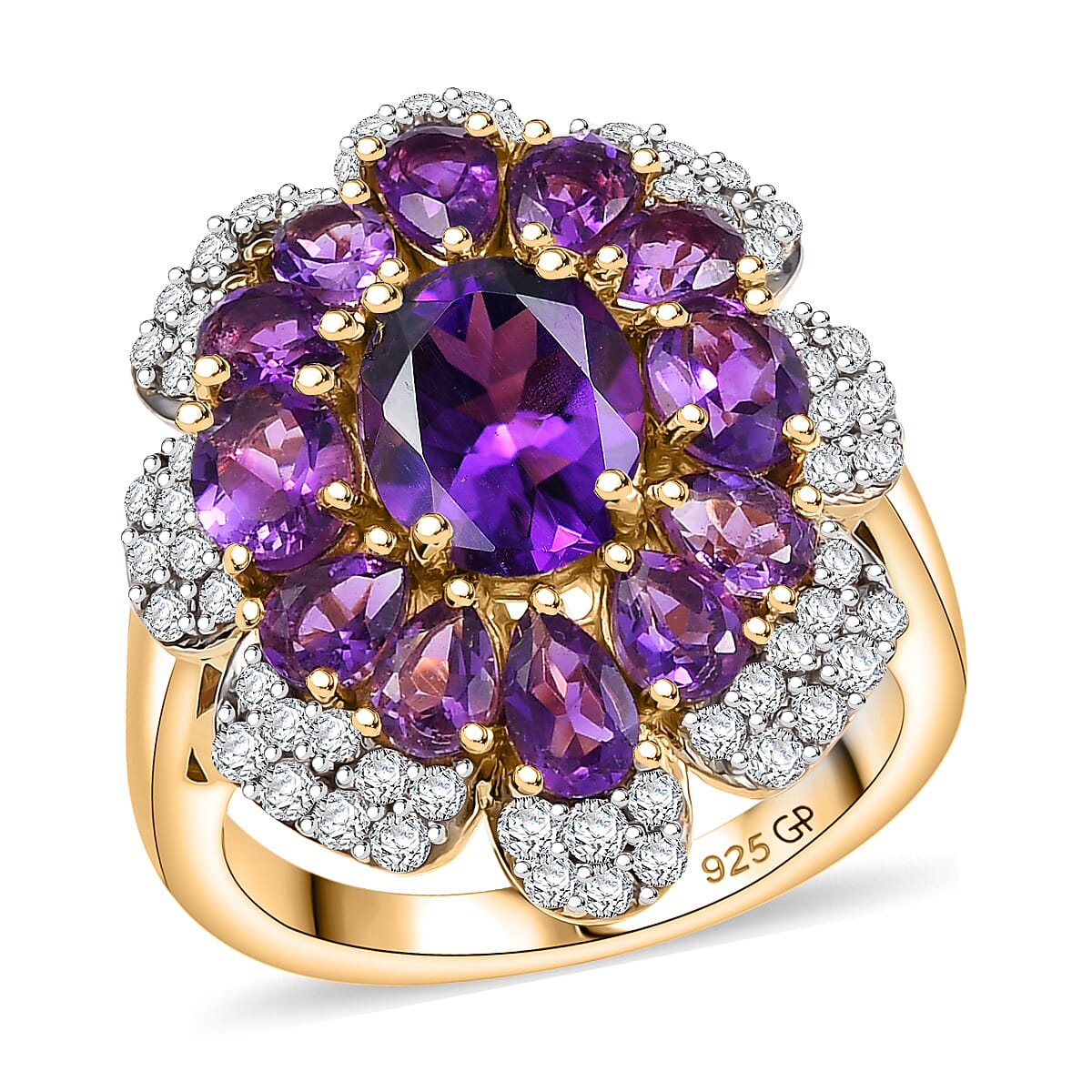 GP Italian Garden Collection African Amethyst and Multi Gemstone 4.90 ctw Ring in 18K Vermeil Yellow Gold Over Sterling Silver (Size 8.0) image number 0