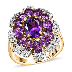 GP Italian Garden Collection African Amethyst and Multi Gemstone 4.90 ctw Ring in 18K Vermeil Yellow Gold Over Sterling Silver (Size 9.0)