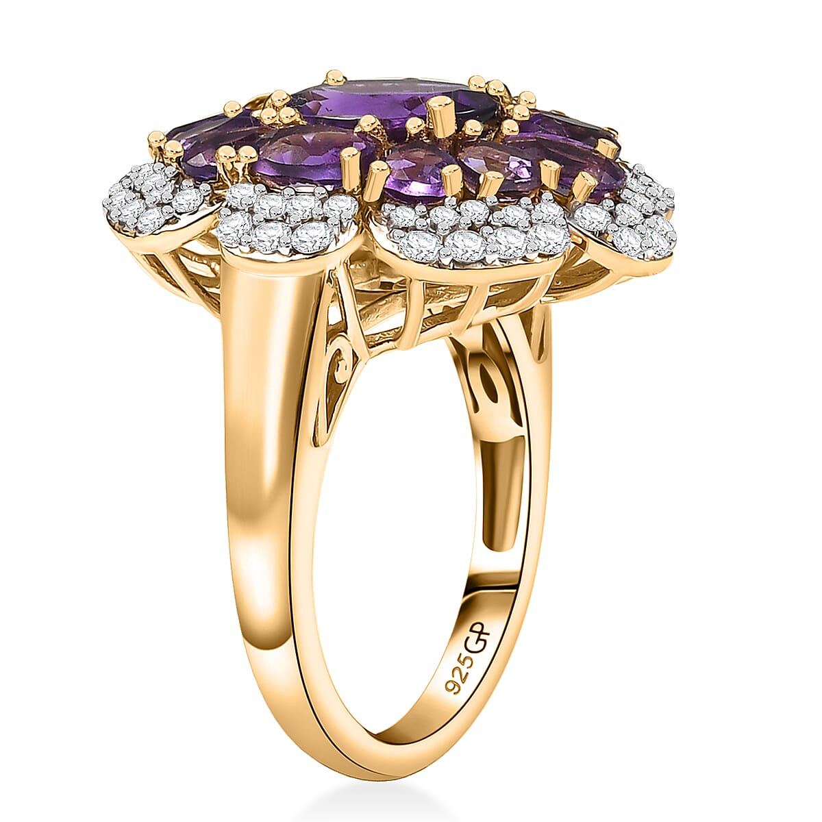 GP Italian Garden Collection African Amethyst and Multi Gemstone 4.90 ctw Ring in 18K Vermeil Yellow Gold Over Sterling Silver (Size 9.0) image number 3