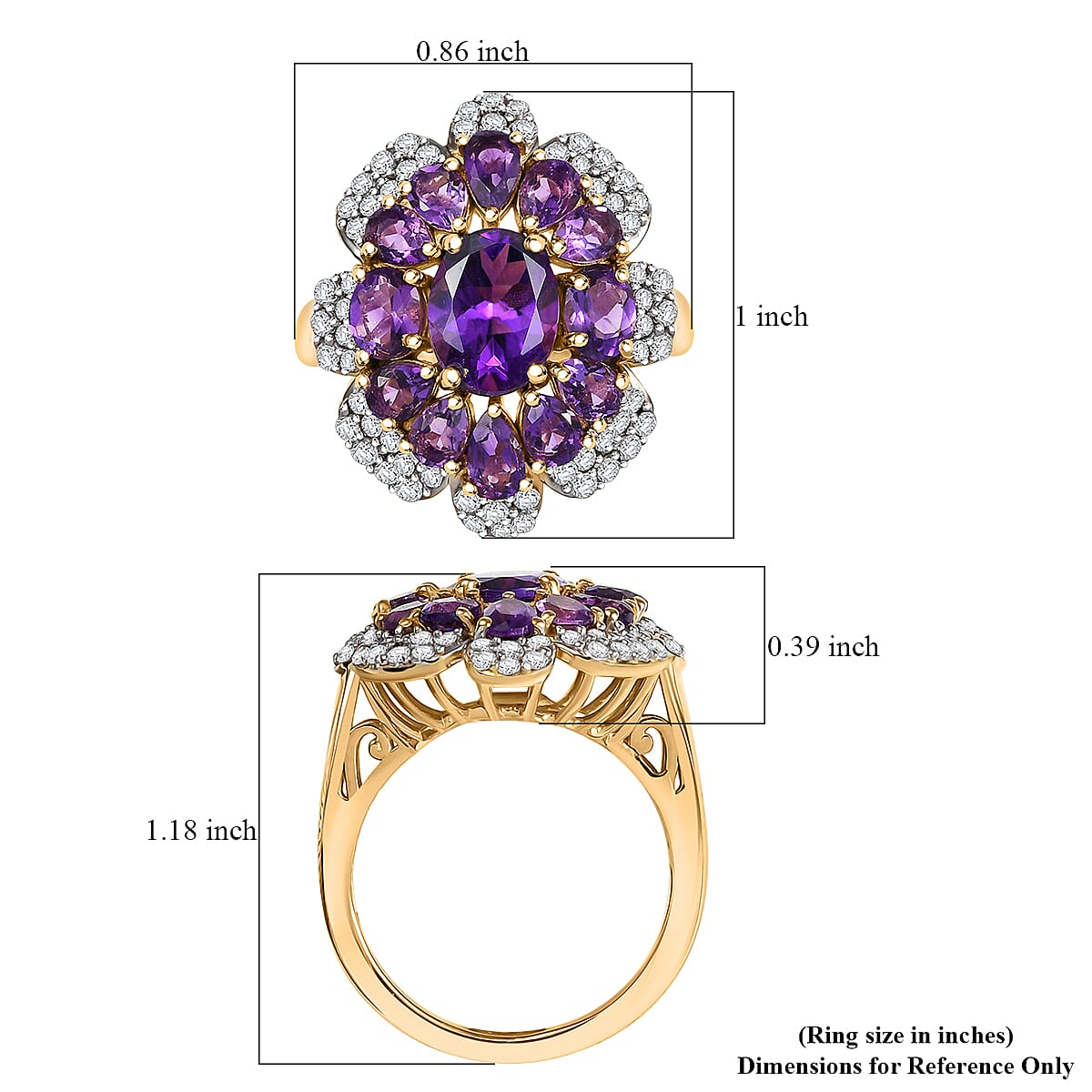 GP Italian Garden Collection African Amethyst and Multi Gemstone 4.90 ctw Ring in 18K Vermeil Yellow Gold Over Sterling Silver (Size 9.0) image number 5