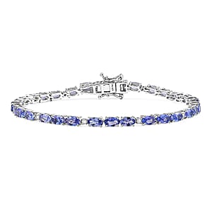 D'Joy Tanzanite and Lab Grown Diamond I1 7.30 ctw Bracelet in Rhodium Over Sterling Silver (7.25 In)