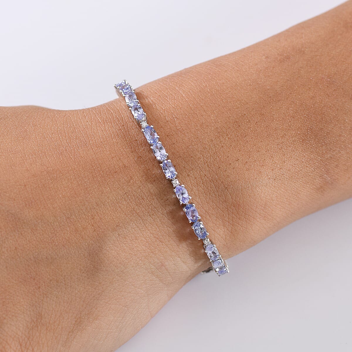 D'Joy Tanzanite and Lab Grown Diamond I1 7.30 ctw Bracelet in Rhodium Over Sterling Silver (7.25 In) image number 2