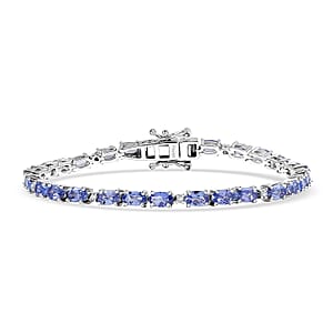 D'Joy Tanzanite and Lab Grown Diamond I1 6.60 ctw Bracelet in Rhodium Over Sterling Silver (6.50 In)