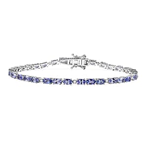 D'Joy Tanzanite and Lab Grown Diamond I1 8.00 ctw Bracelet in Rhodium Over Sterling Silver (8.00 In)