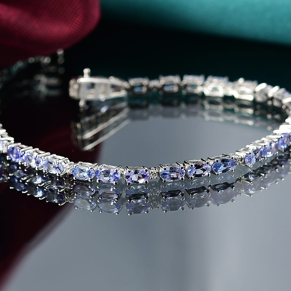 D'Joy Tanzanite and Lab Grown Diamond I1 8.00 ctw Bracelet in Rhodium Over Sterling Silver (8.00 In) image number 1