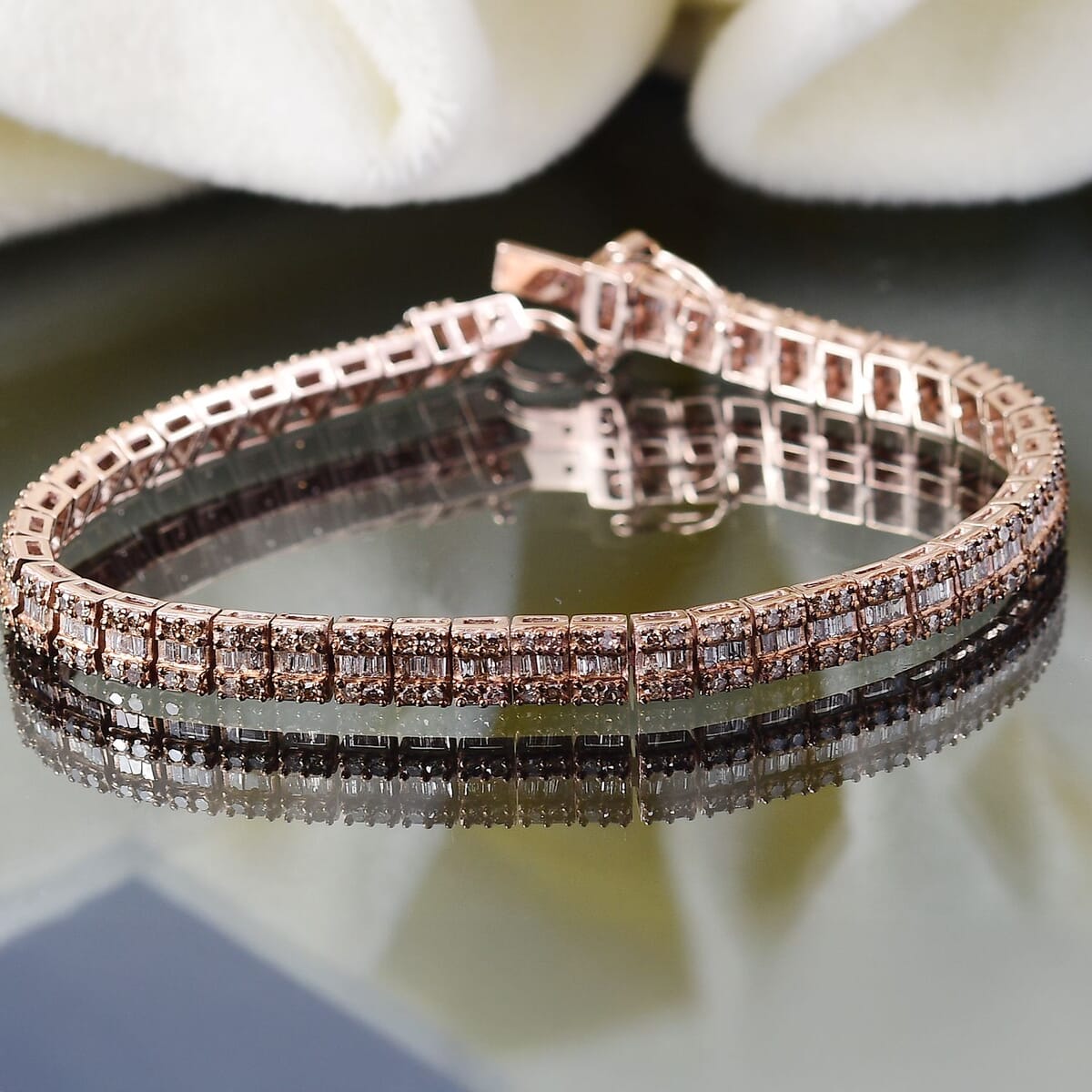 D'Joy Natural Champagne Diamond 4.00 ctw Art Deco Bracelet in 18K Vermeil Rose Gold Over Sterling Silve (7.25 In) image number 1