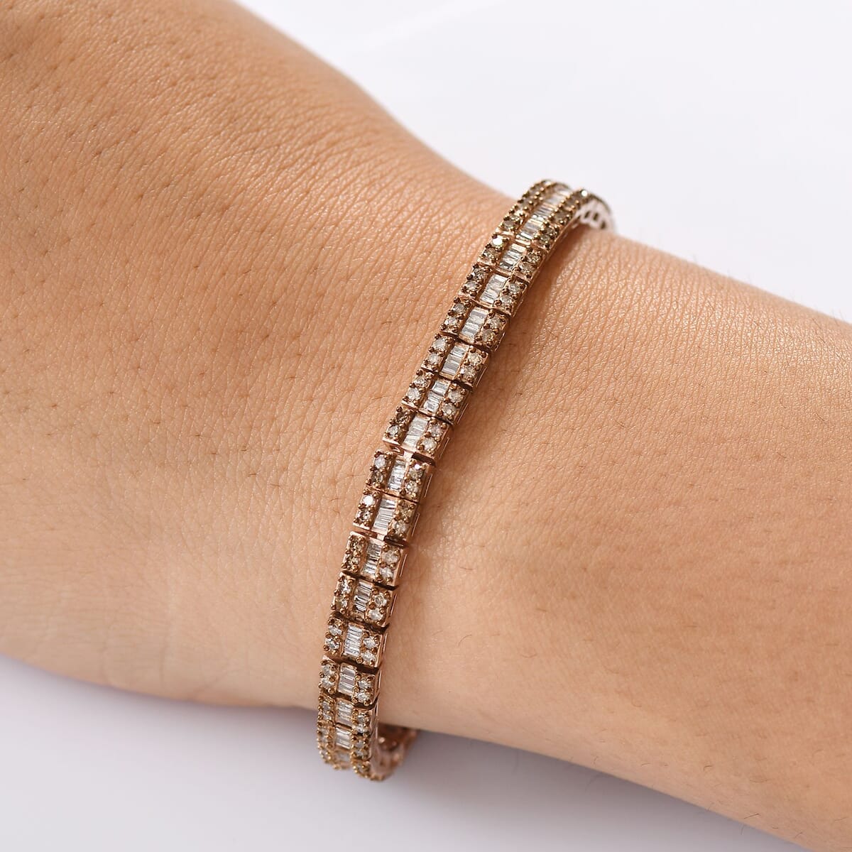 D'Joy Natural Champagne Diamond 4.00 ctw Art Deco Bracelet in 18K Vermeil Rose Gold Over Sterling Silve (7.25 In) image number 2