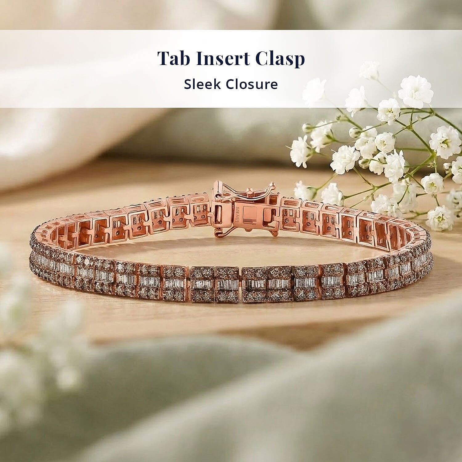 D'Joy Natural Champagne Diamond 4.00 ctw Art Deco Bracelet in 18K Vermeil Rose Gold Over Sterling Silver (7.25 In)