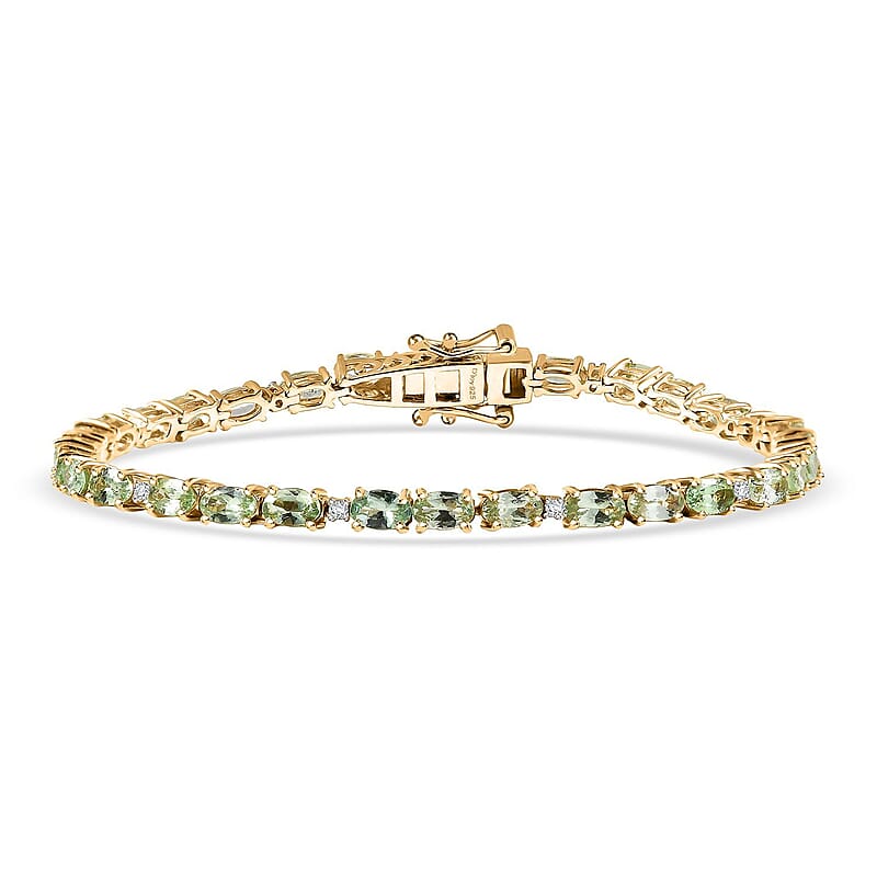 D'Joy Tsavorite Garnet and Lab Grown Diamond I1 7.00 ctw Bracelet in 18K Vermeil Yellow Gold Over Sterling Silver (7.25 In)