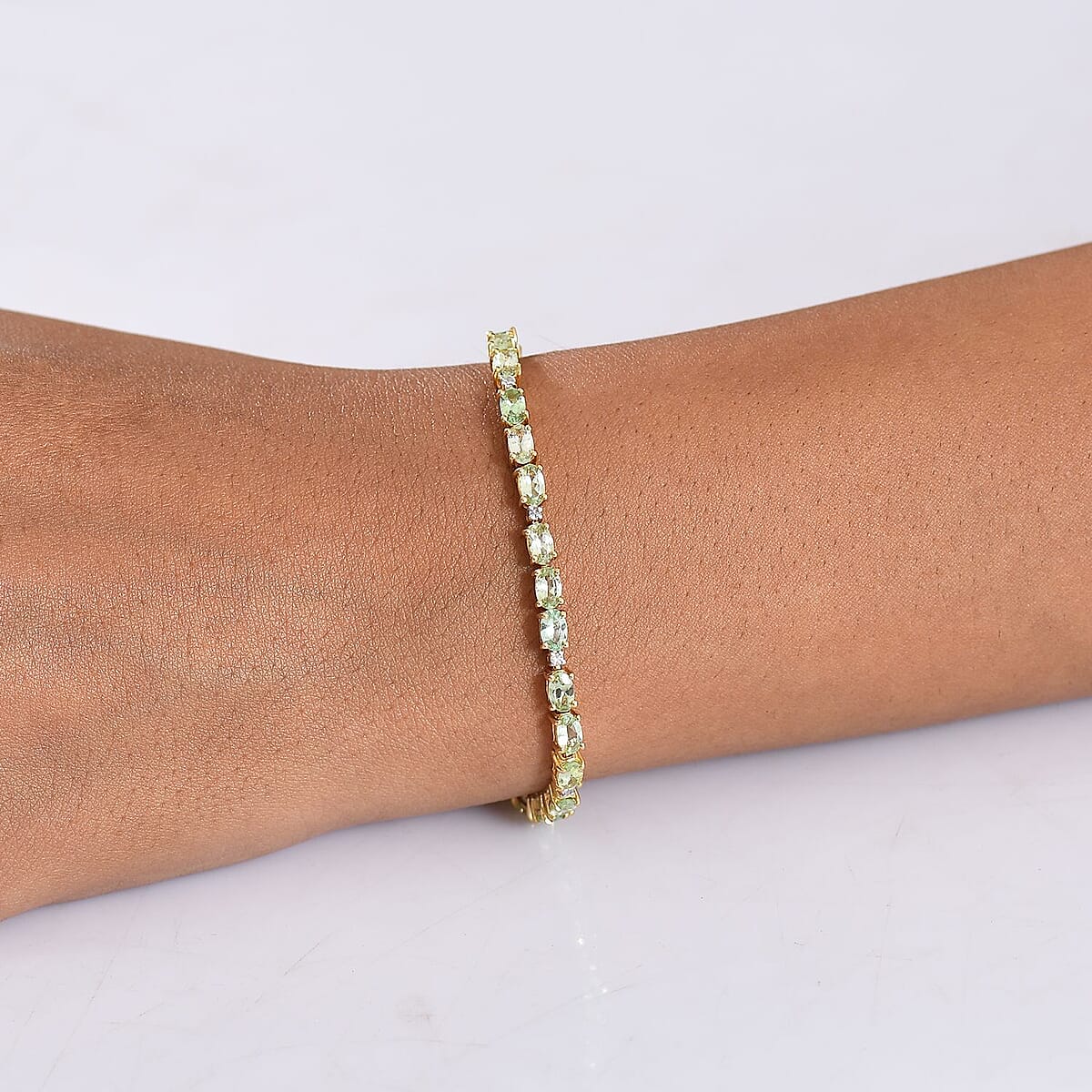 D'Joy Tsavorite Garnet and Lab Grown Diamond I1 7.00 ctw Bracelet in 18K Vermeil Yellow Gold Over Sterling Silver (7.25 In) image number 2