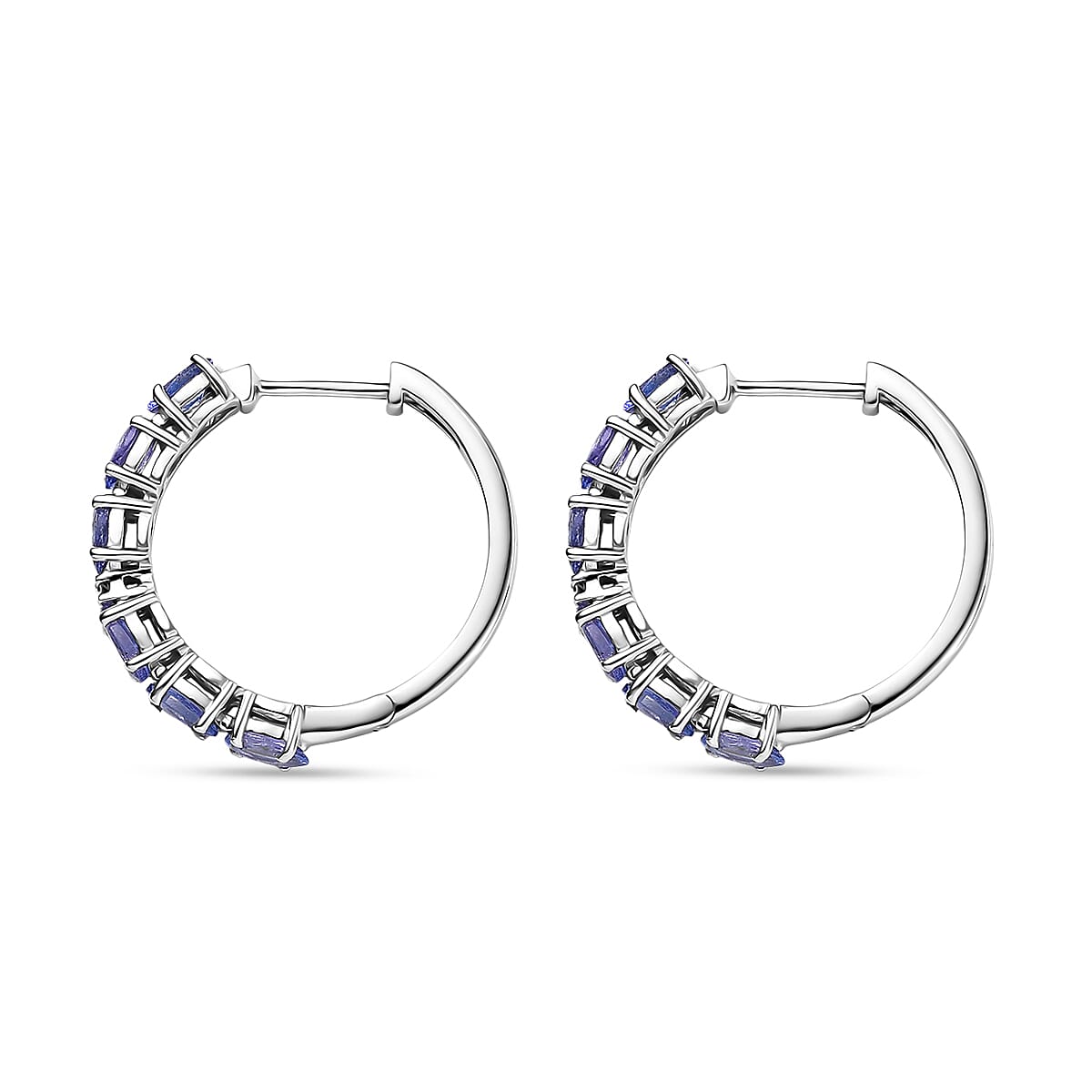 D'Joy Tanzanite and Lab Grown Diamond I1 2.80 ctw Hoop Earrings in Rhodium Over Sterling Silver image number 3