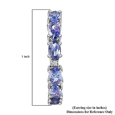 D'Joy Tanzanite and Lab Grown Diamond I1 2.80 ctw Hoop Earrings in Rhodium Over Sterling Silver