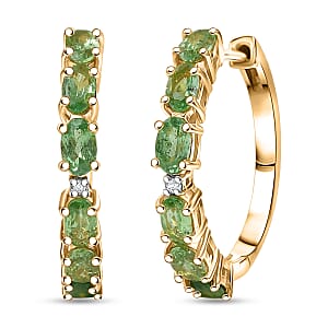 D'Joy Tsavorite Garnet and Lab Grown Diamond 2.80 ctw Hoop Earrings in 18K Vermeil Yellow Gold Over Sterling Silver