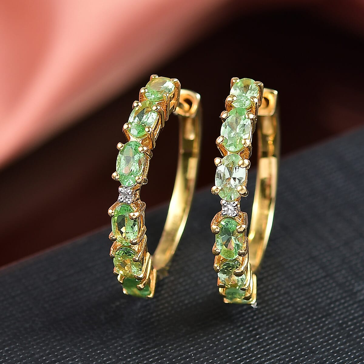 D'Joy Tsavorite Garnet and Lab Grown Diamond 2.80 ctw Hoop Earrings in 18K Vermeil Yellow Gold Over Sterling Silver image number 1