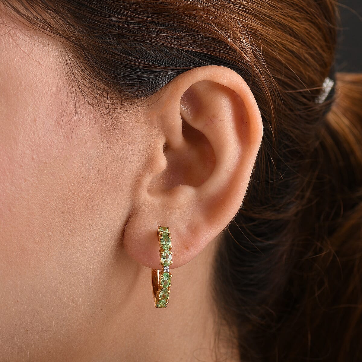 D'Joy Tsavorite Garnet and Lab Grown Diamond 2.80 ctw Hoop Earrings in 18K Vermeil Yellow Gold Over Sterling Silver image number 2