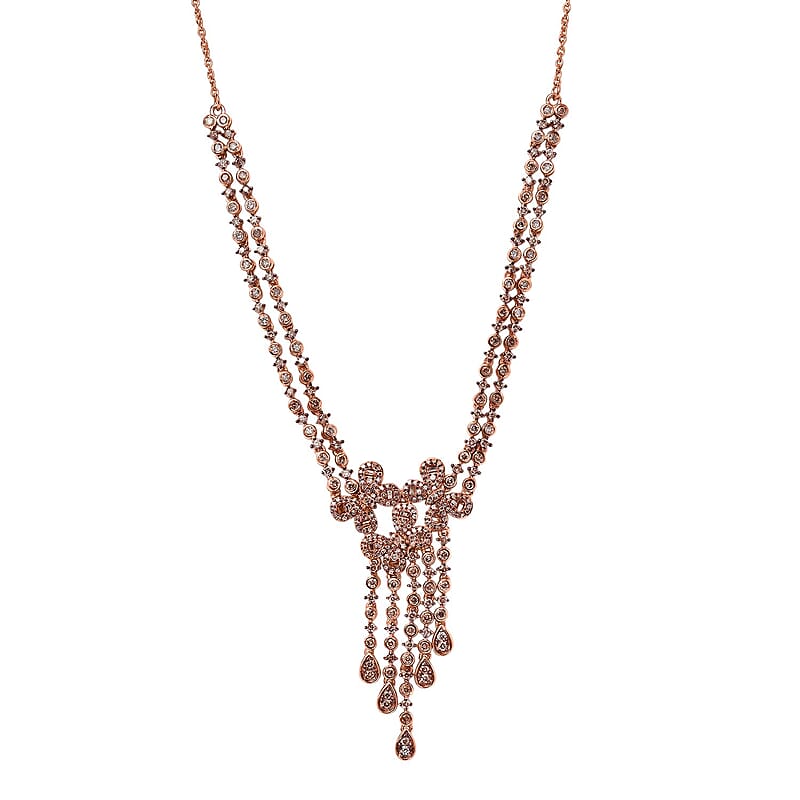 D'Joy Natural Champagne Diamond 3.00 ctw Butterfly Necklace in 18K Vermeil Rose Gold Over Sterling Silver 18 Inches