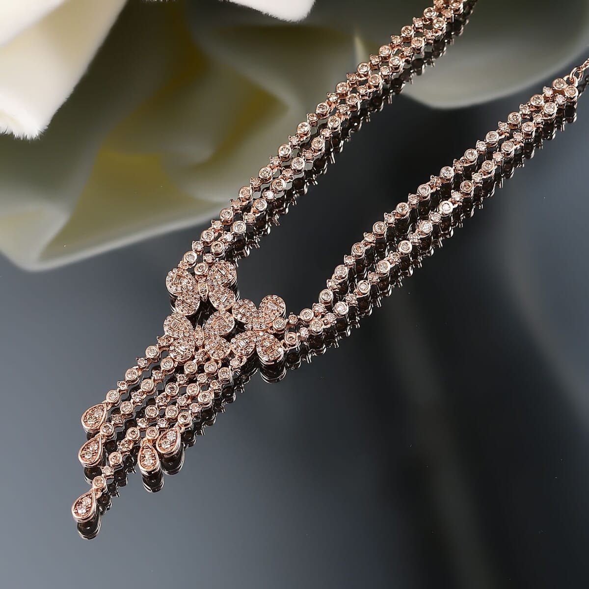 D'Joy Natural Champagne Diamond 3.00 ctw Butterfly Necklace in 18K Vermeil Rose Gold Over Sterling Silver 18 Inches image number 1