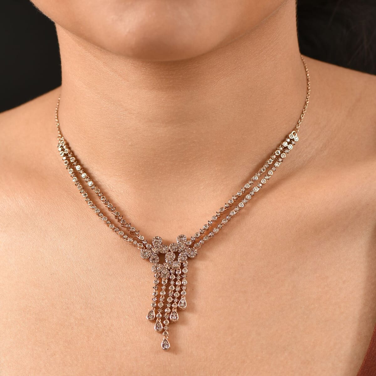 D'Joy Natural Champagne Diamond 3.00 ctw Butterfly Necklace in 18K Vermeil Rose Gold Over Sterling Silver 18 Inches image number 2