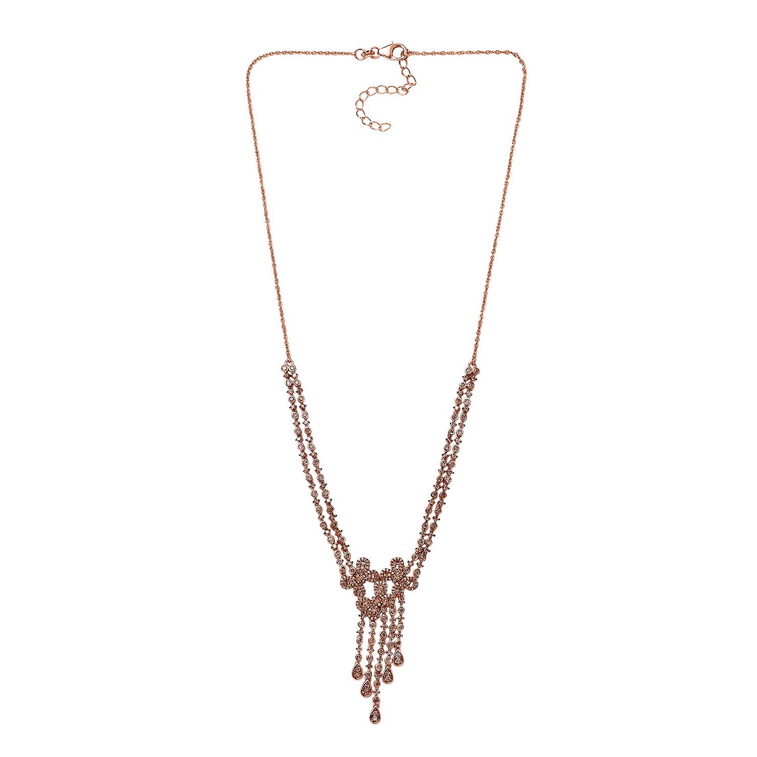 D'Joy Natural Champagne Diamond 3.00 ctw Butterfly Necklace in 18K Vermeil Rose Gold Over Sterling Silver 18 Inches