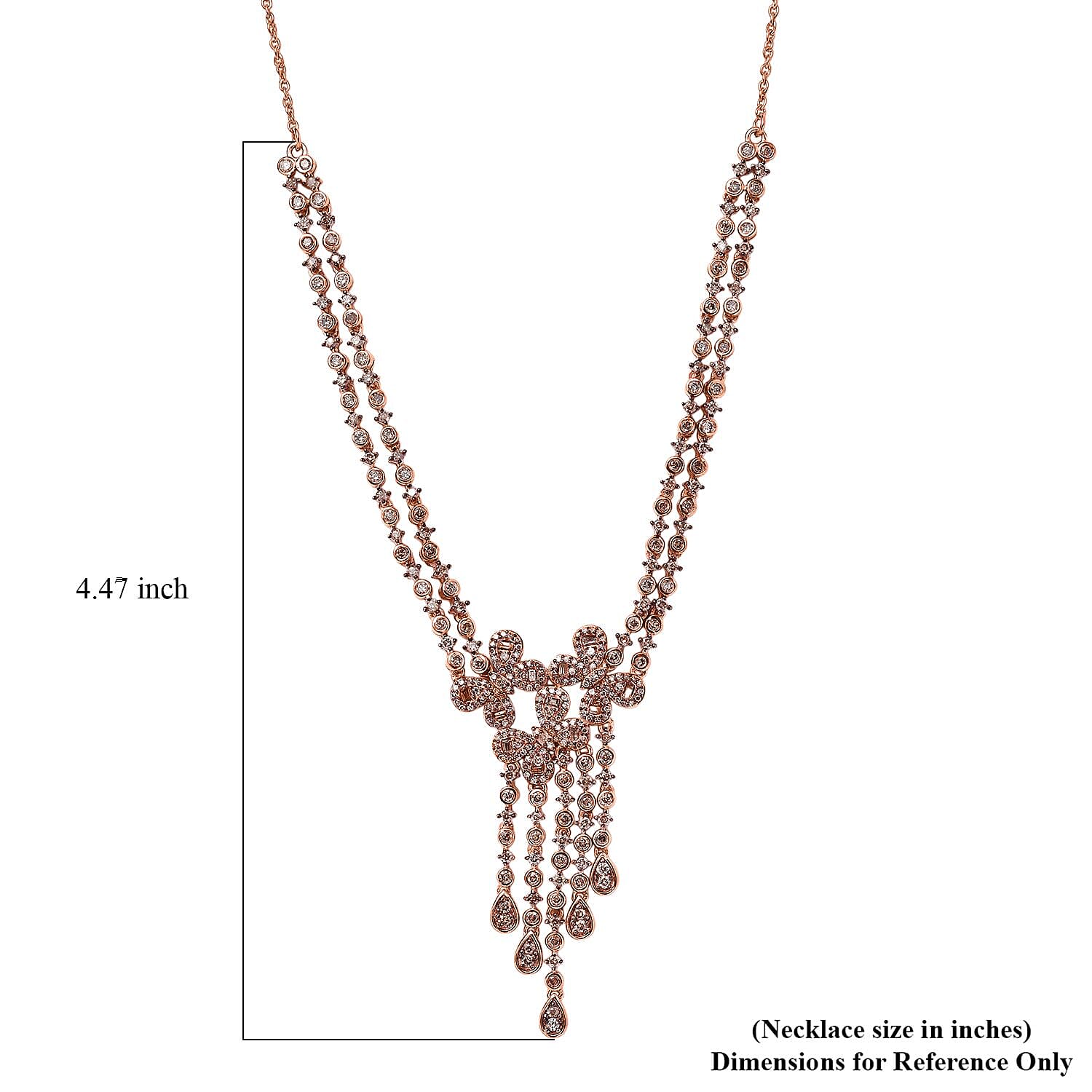 D'Joy Natural Champagne Diamond 3.00 ctw Butterfly Necklace in 18K Vermeil Rose Gold Over Sterling Silver 18 Inches
