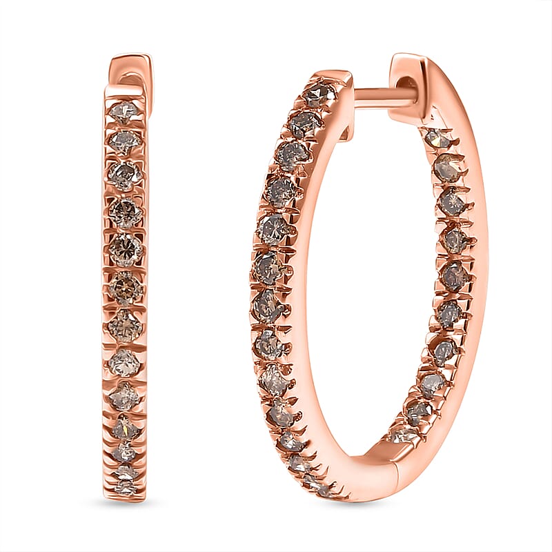 D'Joy Natural Champagne Diamond 1.00 ctw Hoop Earrings in 18K Vermeil Rose Gold Over Sterling Silver