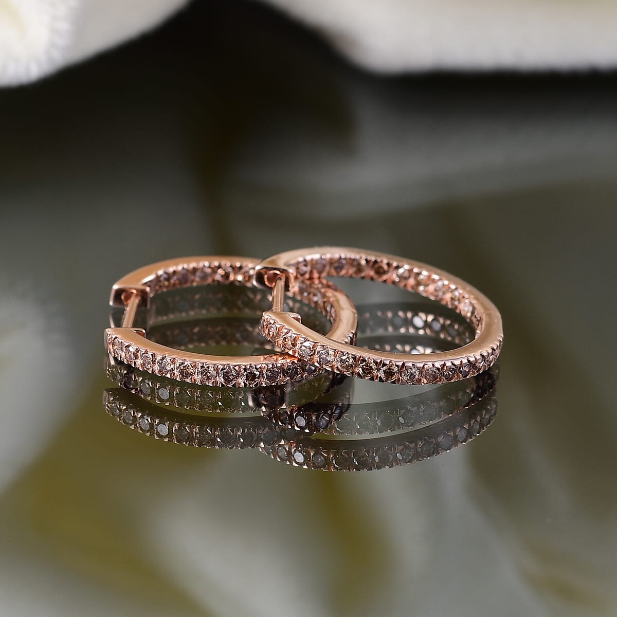 D'Joy Natural Champagne Diamond 1.00 ctw Hoop Earrings in 18K Vermeil Rose Gold Over Sterling Silver image number 1