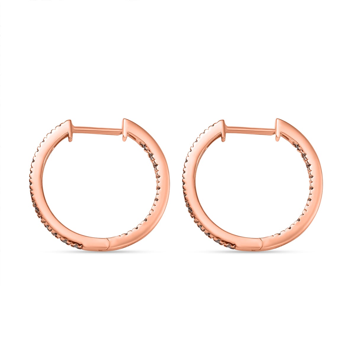 D'Joy Natural Champagne Diamond 1.00 ctw Hoop Earrings in 18K Vermeil Rose Gold Over Sterling Silver image number 3