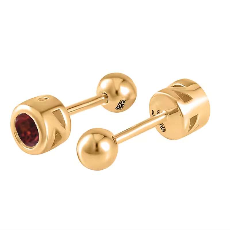 D'Joy Poke Free Mozambique Garnet 0.70 ctw Stud Earrings in 18K Vermeil Yellow Gold Over Sterling Silver