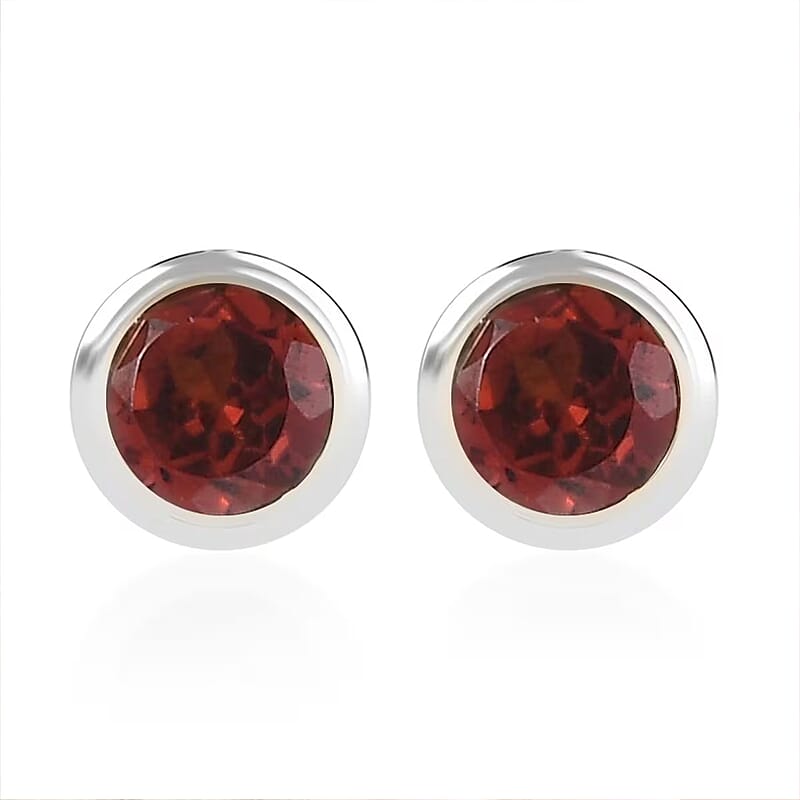 D'Joy Poke Free Mozambique Garnet 0.70 ctw Stud Earrings in Rhodium Over Sterling Silver