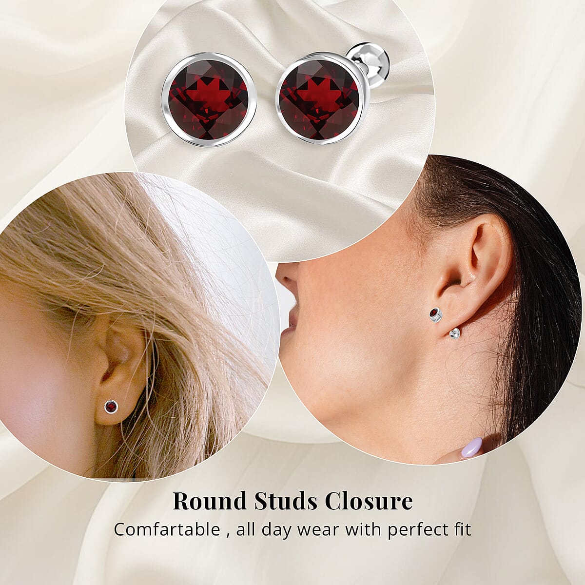 D'Joy Poke Free Mozambique Garnet 0.65 ctw Stud Earrings in Rhodium Over Sterling Silver image number 1