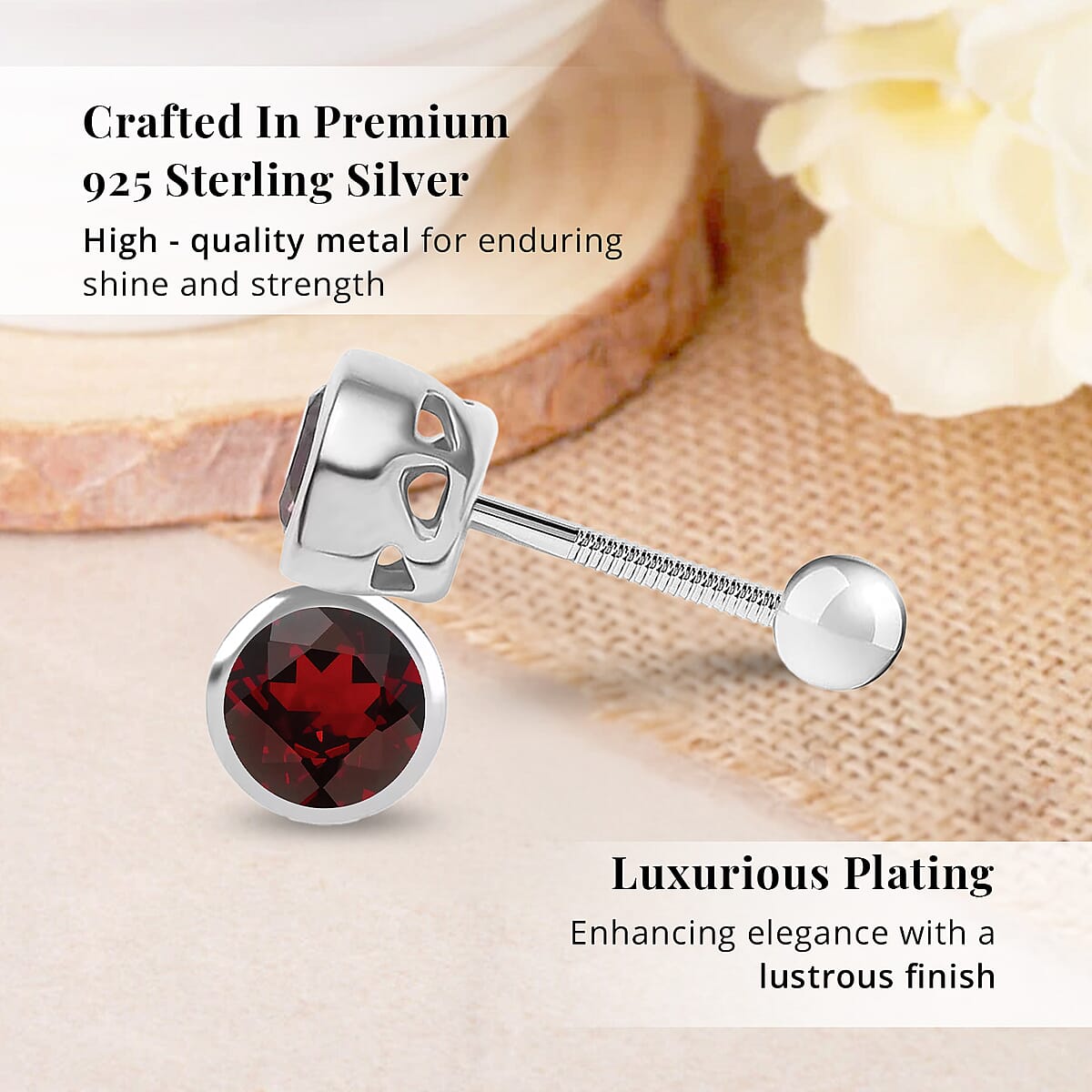 D'Joy Poke Free Mozambique Garnet 0.65 ctw Stud Earrings in Rhodium Over Sterling Silver image number 2