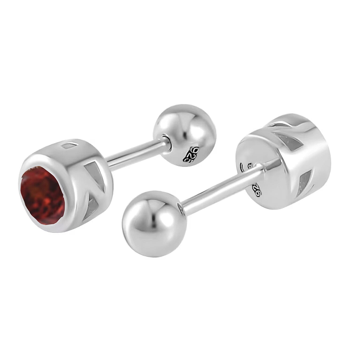 D'Joy Poke Free Mozambique Garnet 0.70 ctw Stud Earrings in Rhodium Over Sterling Silver