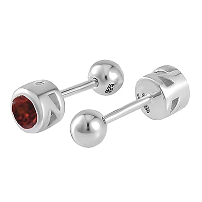 D'Joy Poke Free Mozambique Garnet 0.70 ctw Stud Earrings in Rhodium Over Sterling Silver
