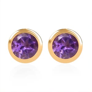D'Joy African Amethyst 0.50 ctw Stud Earrings in 18K Vermeil Yellow Gold Over Sterling Silver