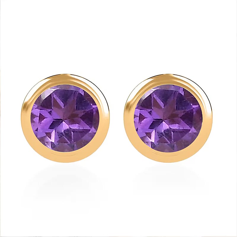 D'Joy Poke Free African Amethyst 0.50 ctw Stud Earrings in 18K Vermeil Yellow Gold Over Sterling Silver