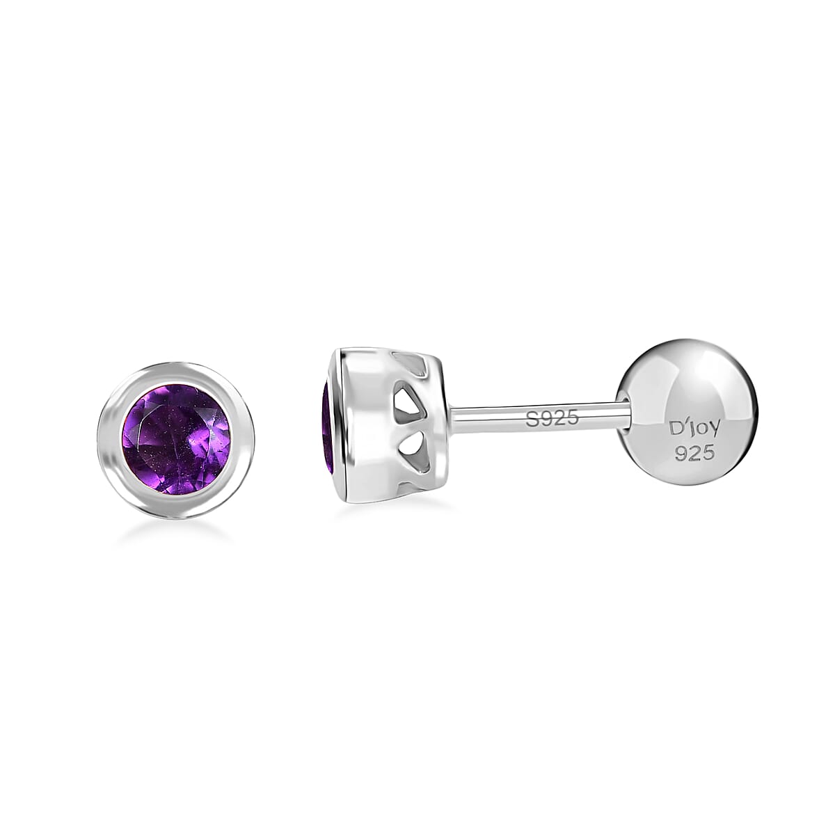 D'Joy Poke Free African Amethyst 0.50 ctw Stud Earrings in Rhodium Over Sterling Silver image number 0