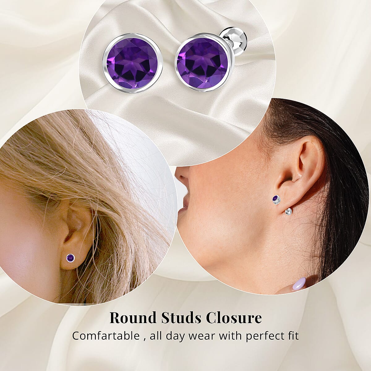 D'Joy Poke Free African Amethyst 0.50 ctw Stud Earrings in Rhodium Over Sterling Silver image number 1