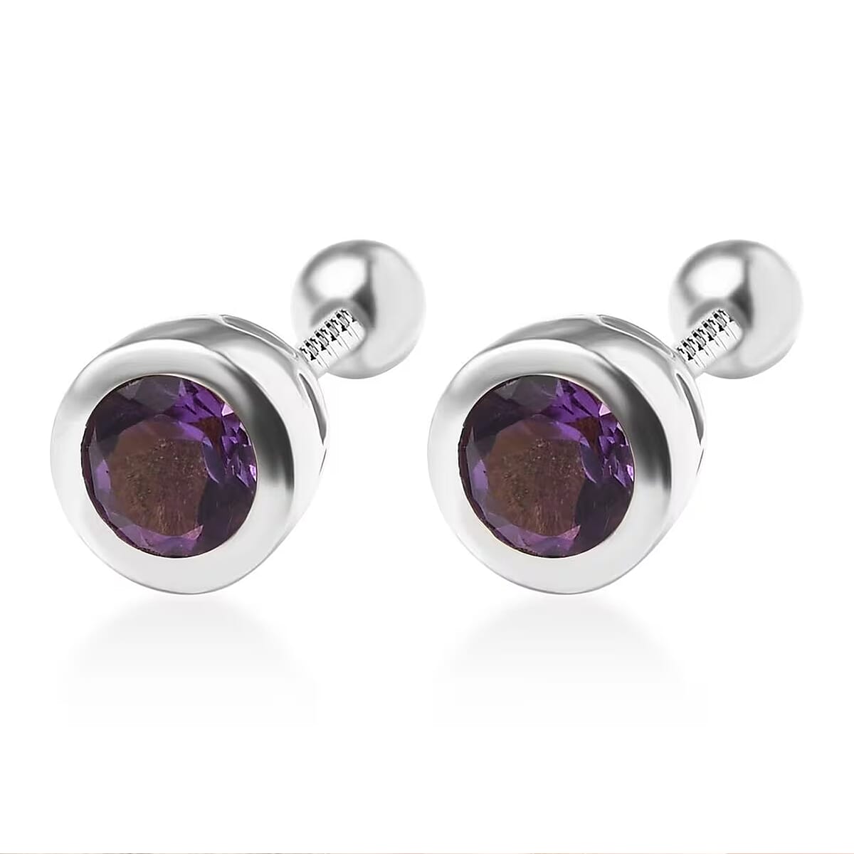 D'Joy Poke Free African Amethyst 0.50 ctw Stud Earrings in Rhodium Over Sterling Silver image number 8