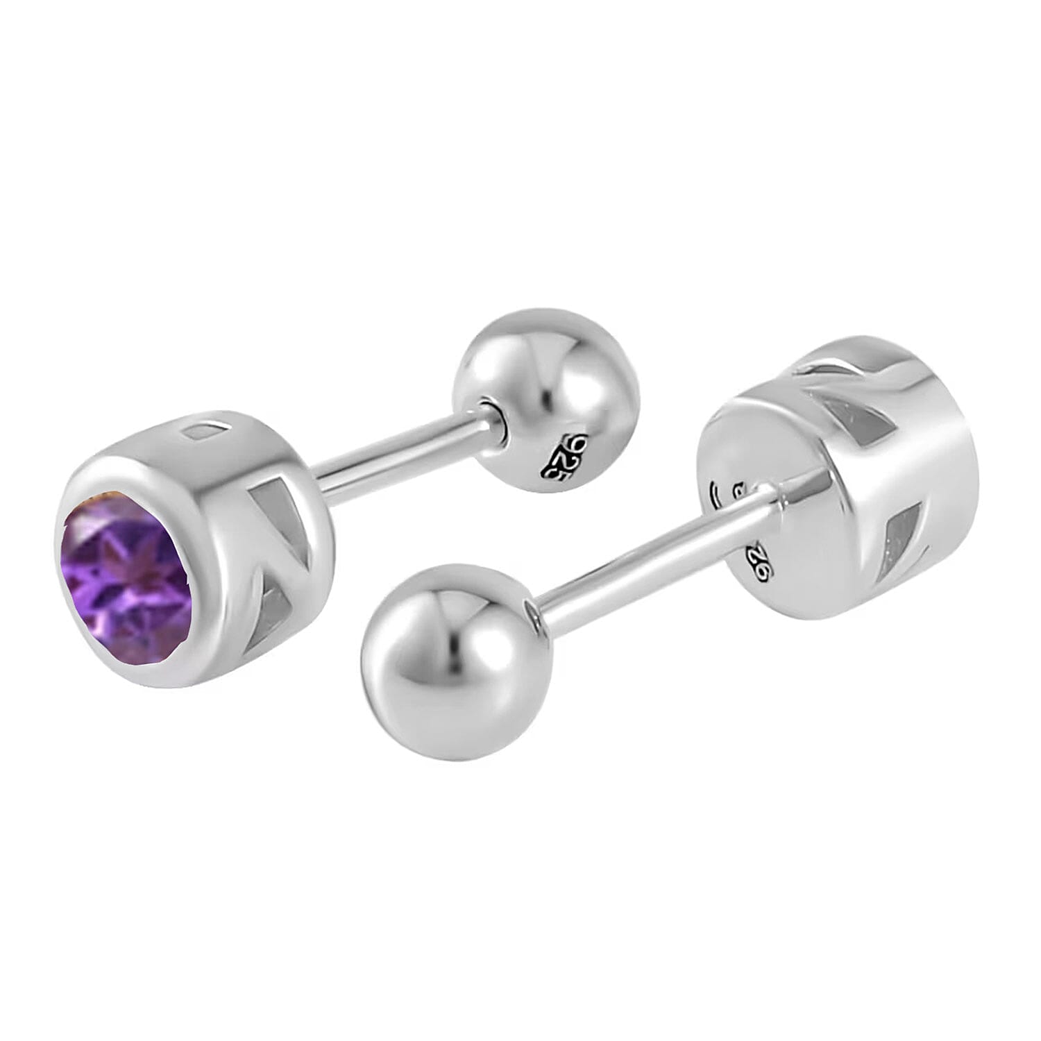 D'Joy Poke Free African Amethyst 0.50 ctw Stud Earrings in Rhodium Over Sterling Silver