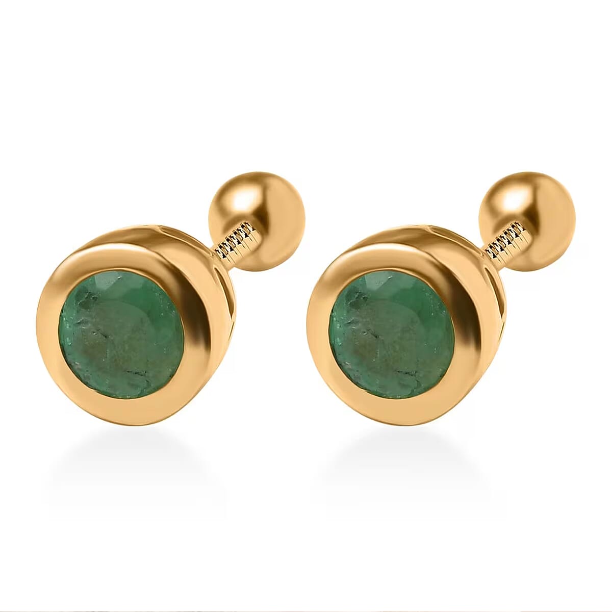 D'Joy Poke Free Kagem Zambian Emerald 0.50 ctw Stud Earrings in 18K Vermeil Yellow Gold Over Sterling Silver image number 8