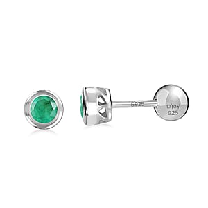 D'Joy Poke Free Kagem Zambian Emerald 0.50 ctw Stud Earrings in Rhodium Over Sterling Silver