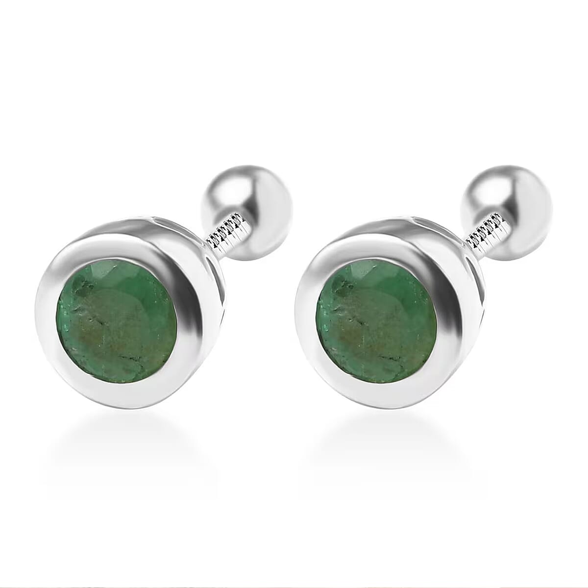 D'Joy Poke Free Kagem Zambian Emerald 0.50 ctw Stud Earrings in Rhodium Over Sterling Silver image number 8
