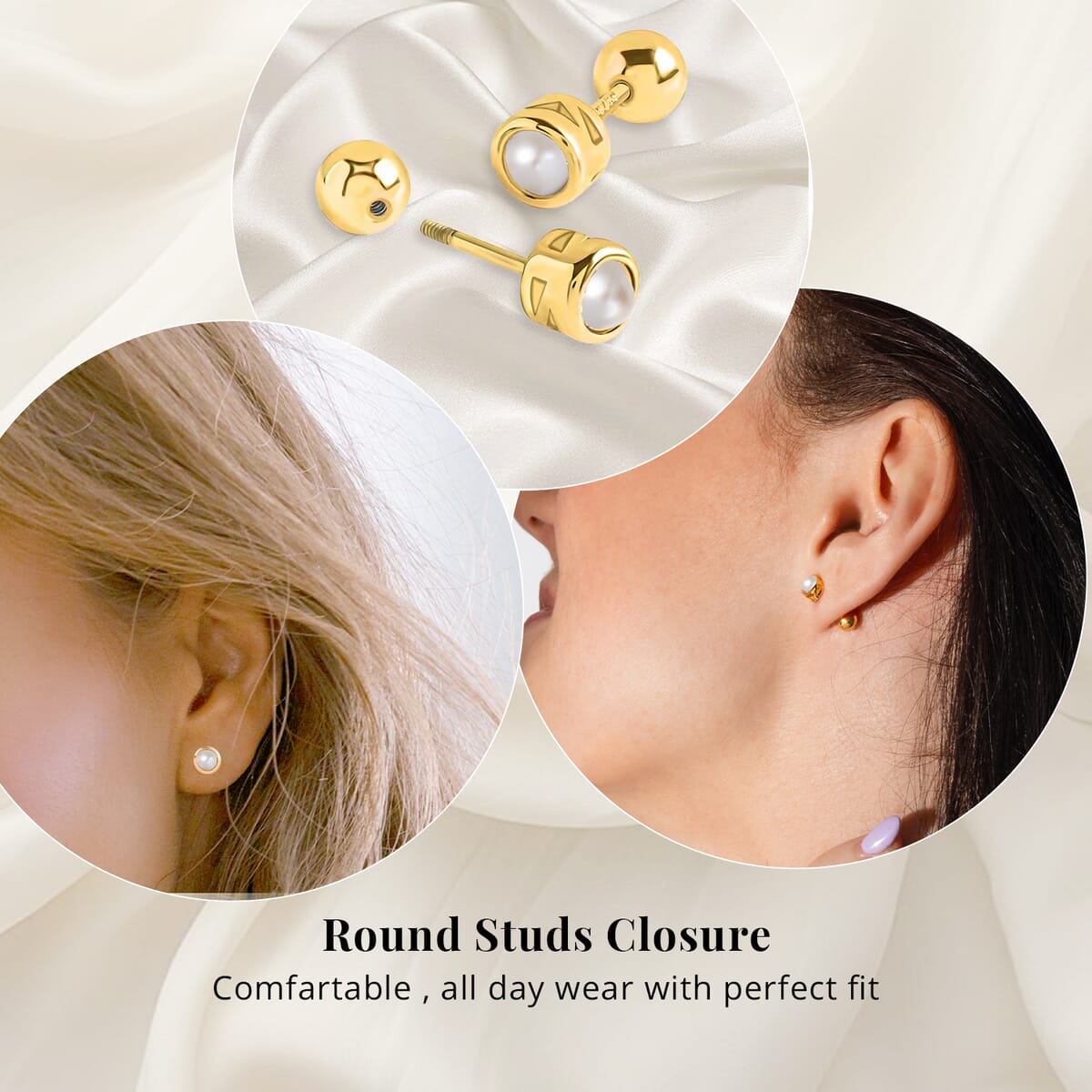 D'Joy Freshwater Pearl Stud Earrings in 18K Vermeil Yellow Gold Over Sterling Silver image number 1
